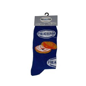 Philadelphia Cream Cheese Bagel Crew Socks Men’s 6-12 Blue Foodie NWT